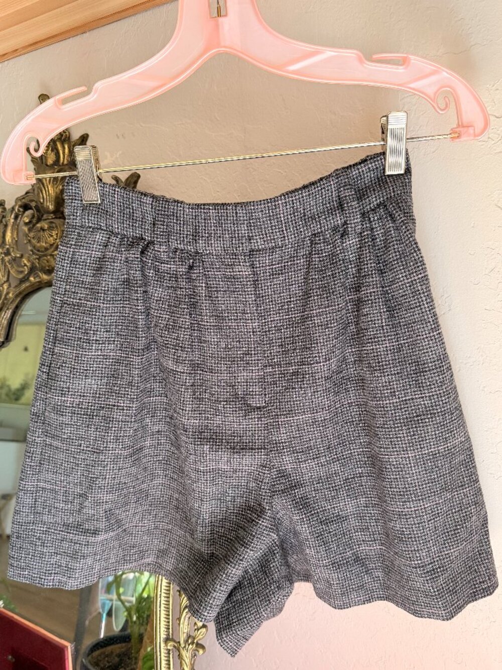 Maje Tailored Shorts – Textured Grey and Pink Plaid Chic